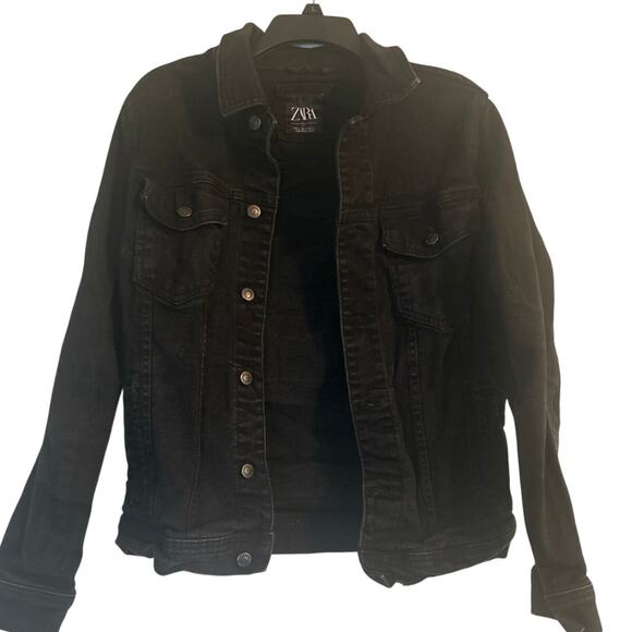 GUC Zara Women's Black Denim Jacket Button Front Size Medium - Picture 1 of 4